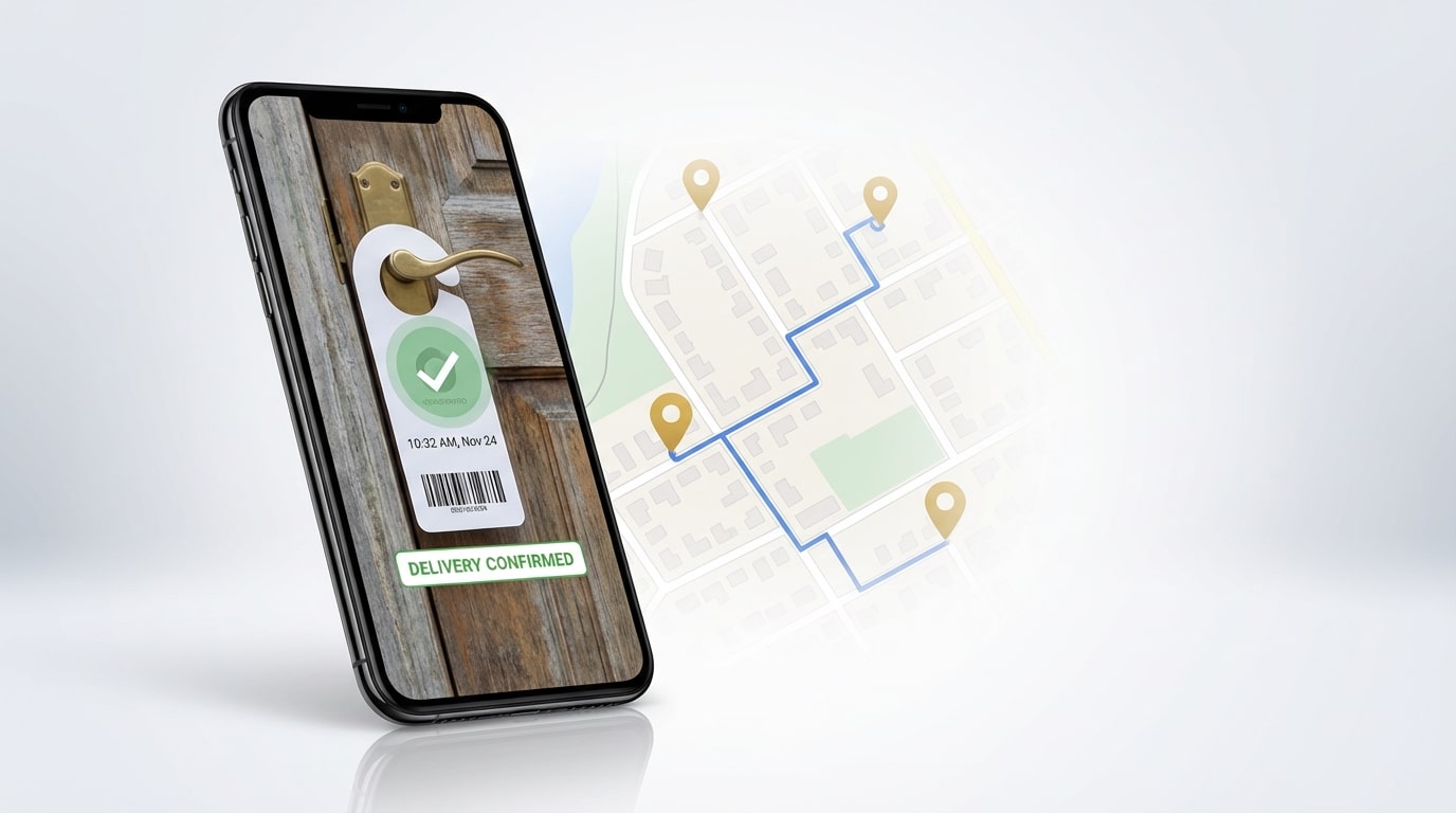 How Much Does Door Hanger Distribution Cost? Complete 2026 Pricing Guide 5 AI-powered proof of delivery system showing door hanger distribution verification with photo evidence
