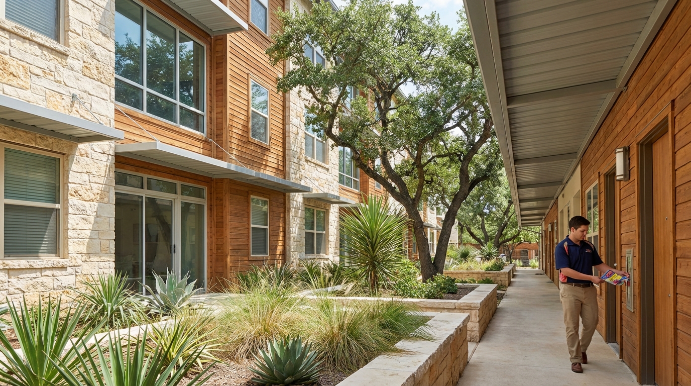 Flyer distribution team delivering marketing materials along South Congress Avenue in Austin Texas