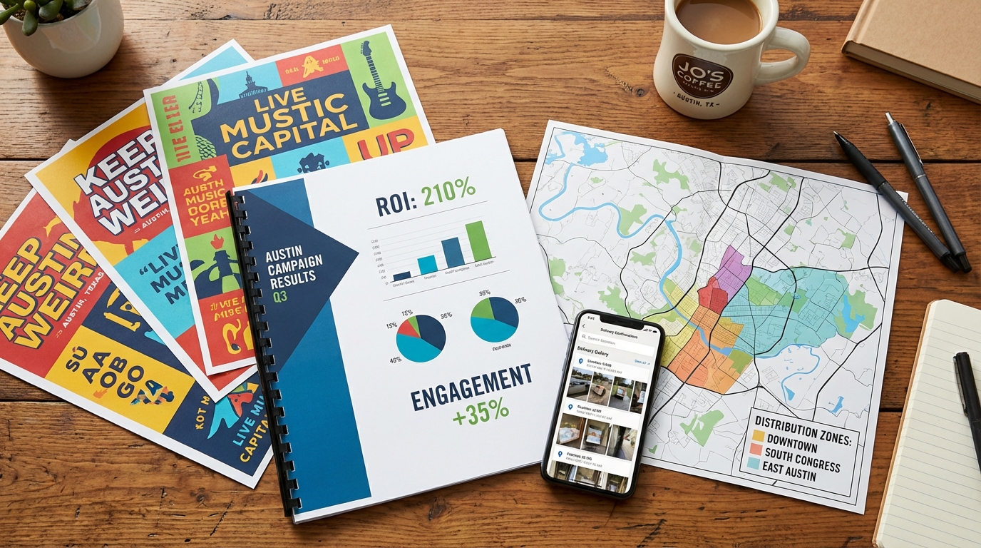 Austin Texas flyer distribution campaign results showing ROI metrics and successful business outcomes