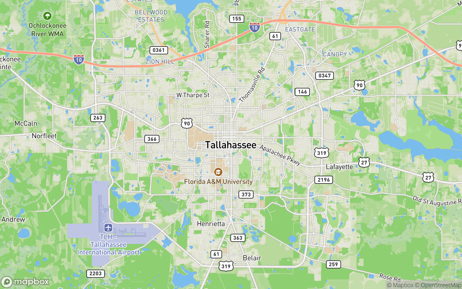 Tallahassee Florida door hanger distribution coverage map showing Leon County and surrounding communities