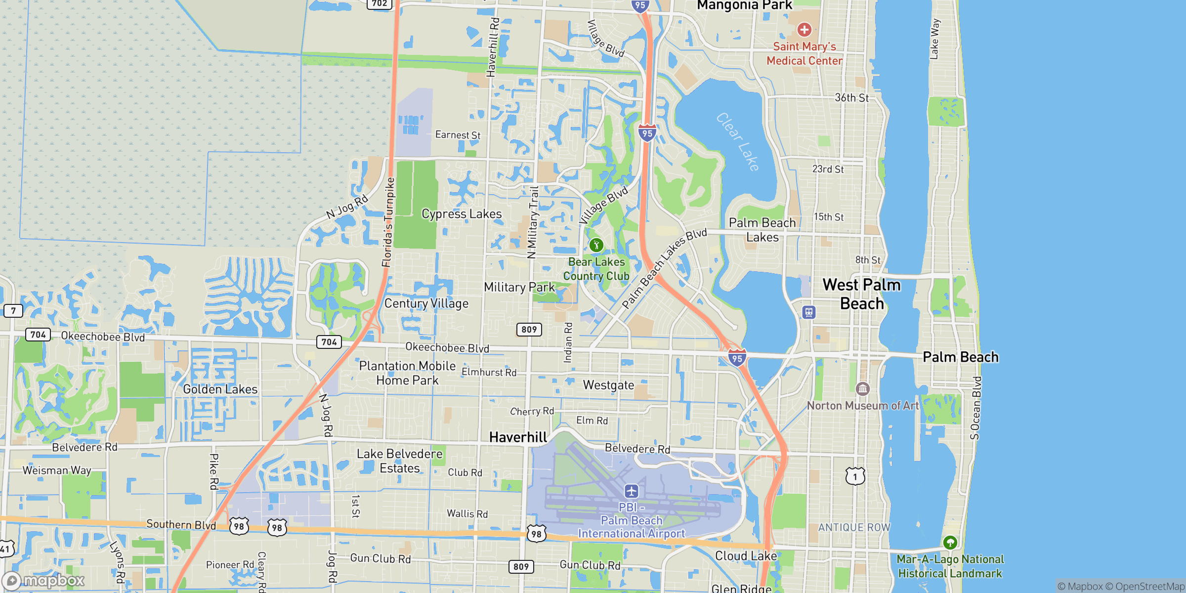 West Palm Beach Florida door hanger distribution coverage map showing Palm Beach County and surrounding communities