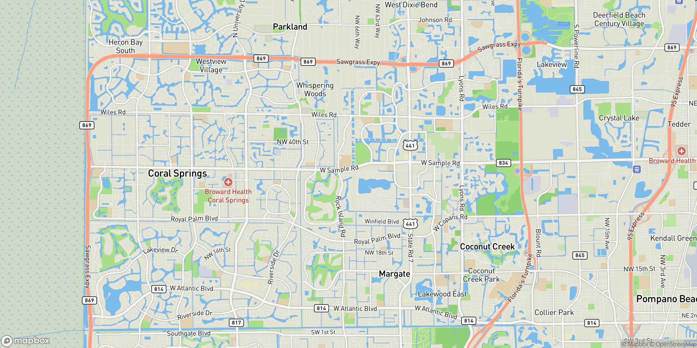 Coral Springs Florida door hanger distribution coverage map showing Broward County and surrounding South Florida communities