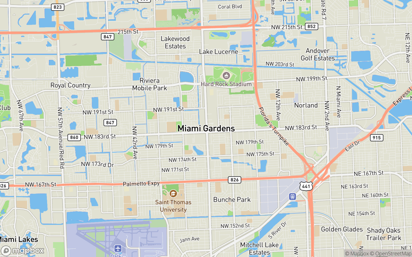 Miami Gardens Florida door hanger distribution coverage map showing Miami-Dade County and surrounding communities