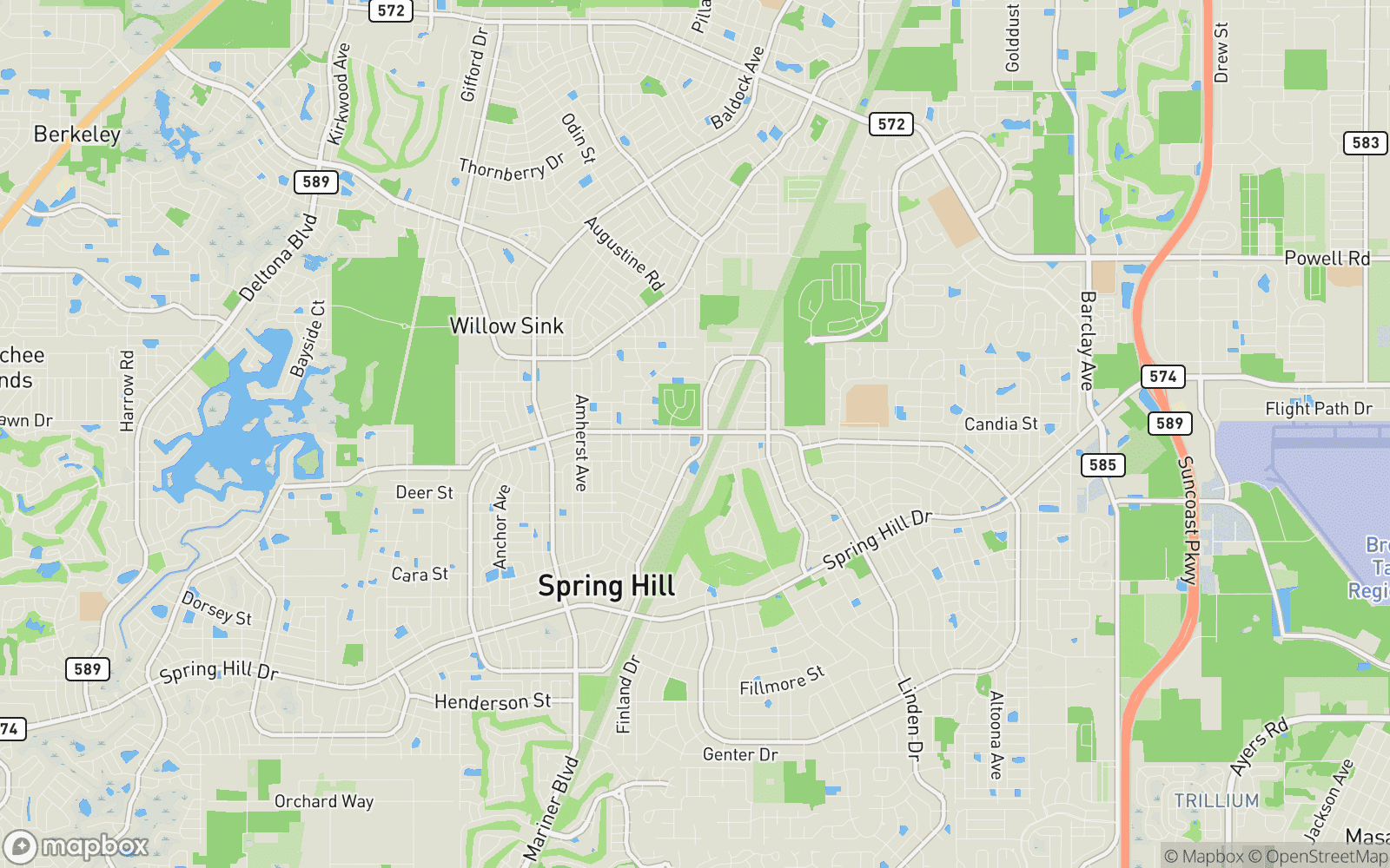 Spring Hill Florida door hanger distribution coverage map showing Hernando County and surrounding Nature Coast communities