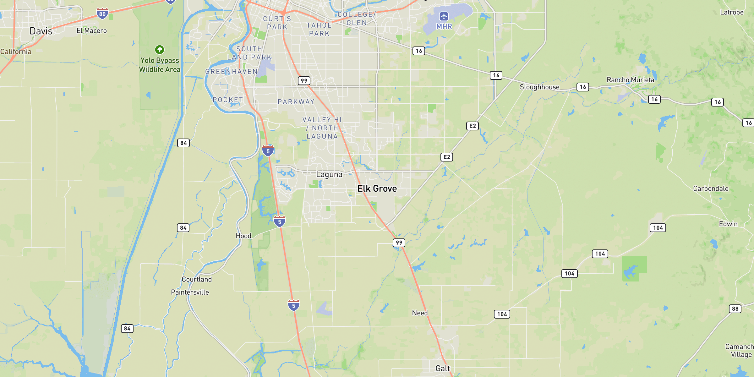 Elk Grove California door hanger distribution coverage map showing Sacramento County and surrounding communities