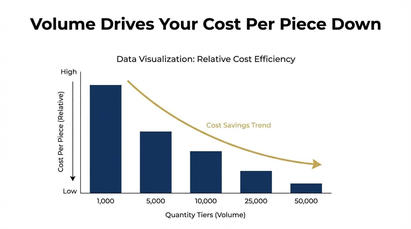 How Much Does Door Hanger Distribution Cost? Complete 2026 Pricing Guide 3 Bar chart showing door hanger cost per piece decreasing as campaign volume increases