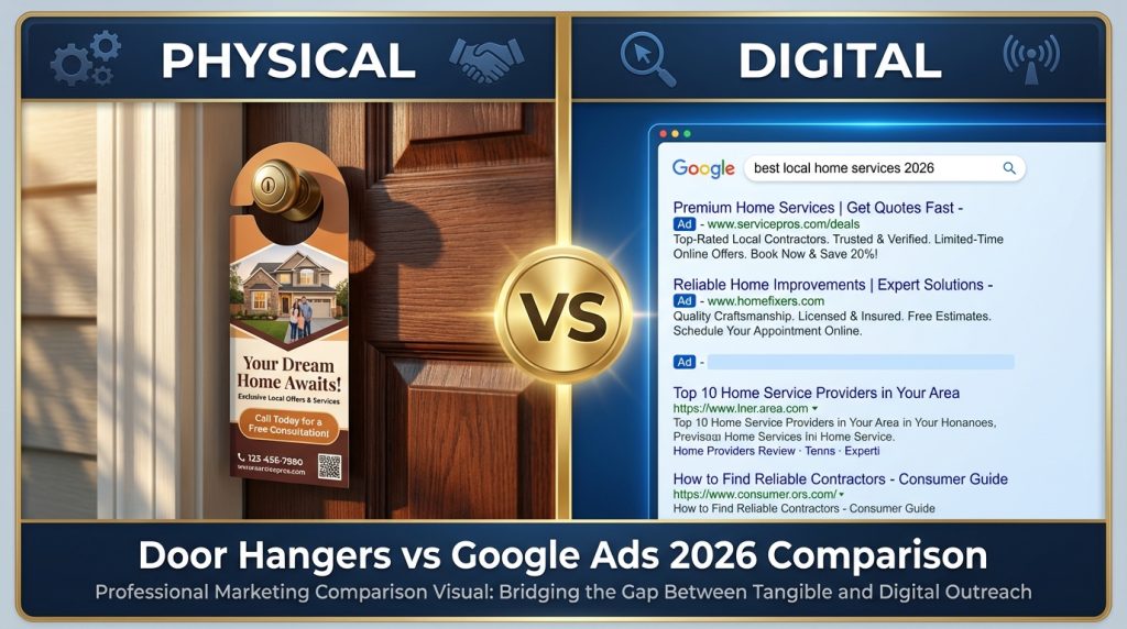 Door hangers vs Google Ads comparison guide 2026 - which marketing channel wins