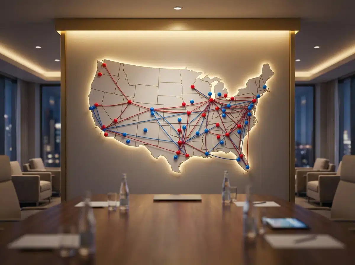 DTD nationwide flyer distribution coverage map showing all 50 U.S. states served by 37,744+ local distributors
