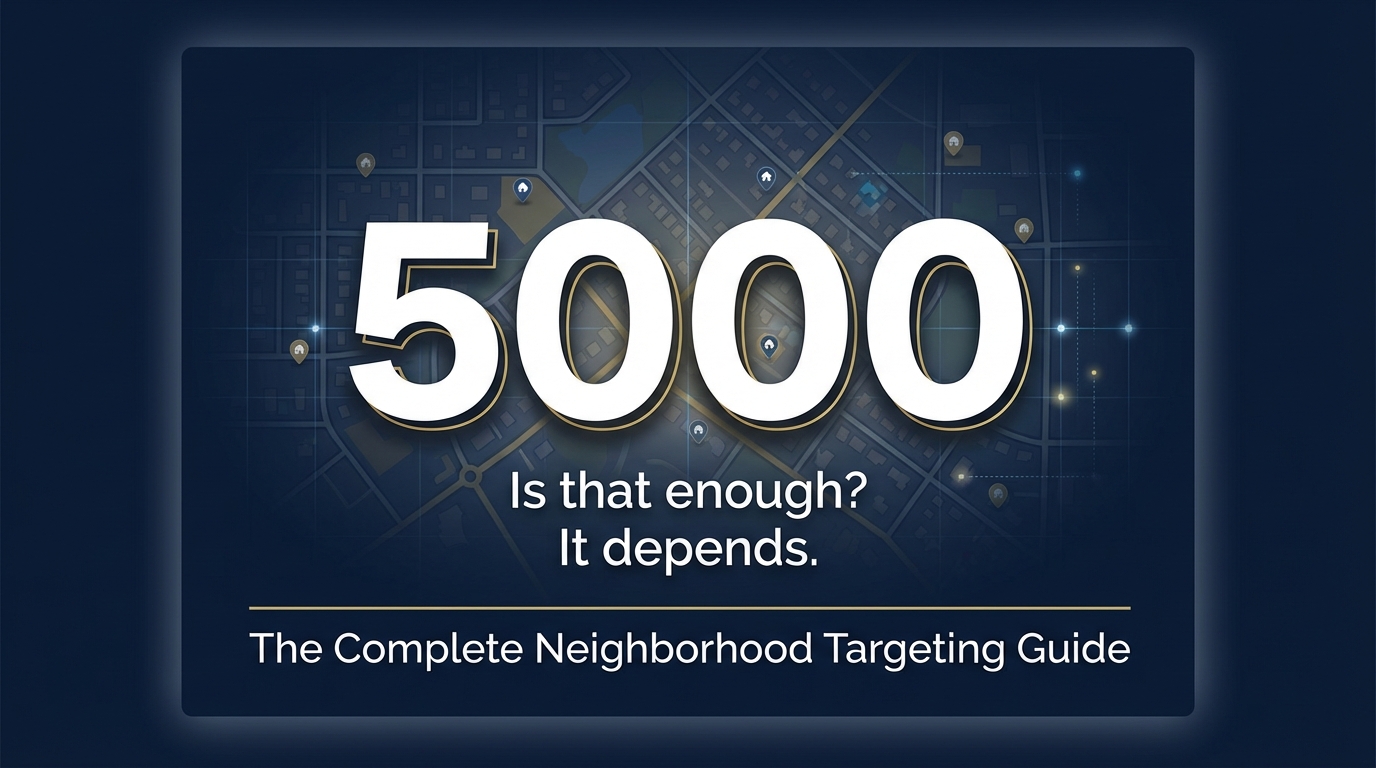 How Many Door Hangers Do I Need? The Complete Neighborhood Targeting Guide (2026) 1 How many door hangers do I need guide showing neighborhood map with quantity calculation overlay