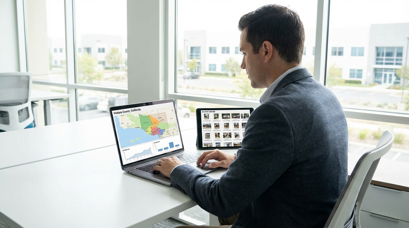 Thousand Oaks CA Door Hanger Distribution | Direct to Door 3 Marketing professional reviewing Thousand Oaks door hanger distribution campaign analytics