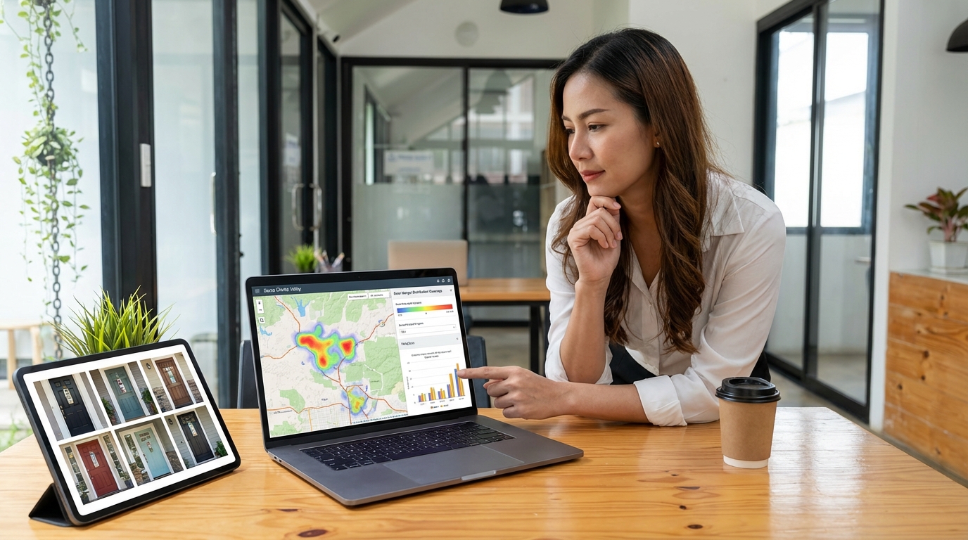 Santa Clarita CA Door Hanger Distribution 3 Marketing professional reviewing Santa Clarita door hanger distribution campaign analytics