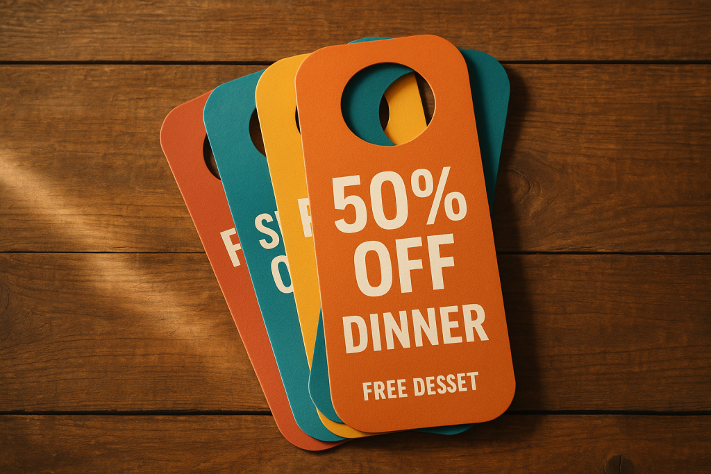 Door Hanger Advertising for Restaurant Promotions Guide 14 restaurant door hanger stack warm light