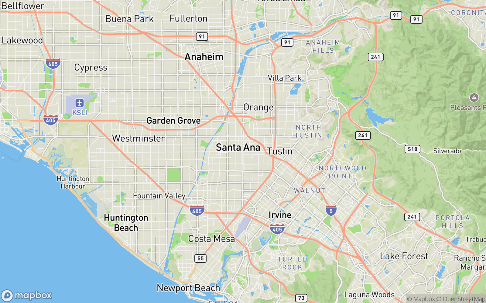 Santa Ana California door hanger distribution coverage map showing Orange County and surrounding communities