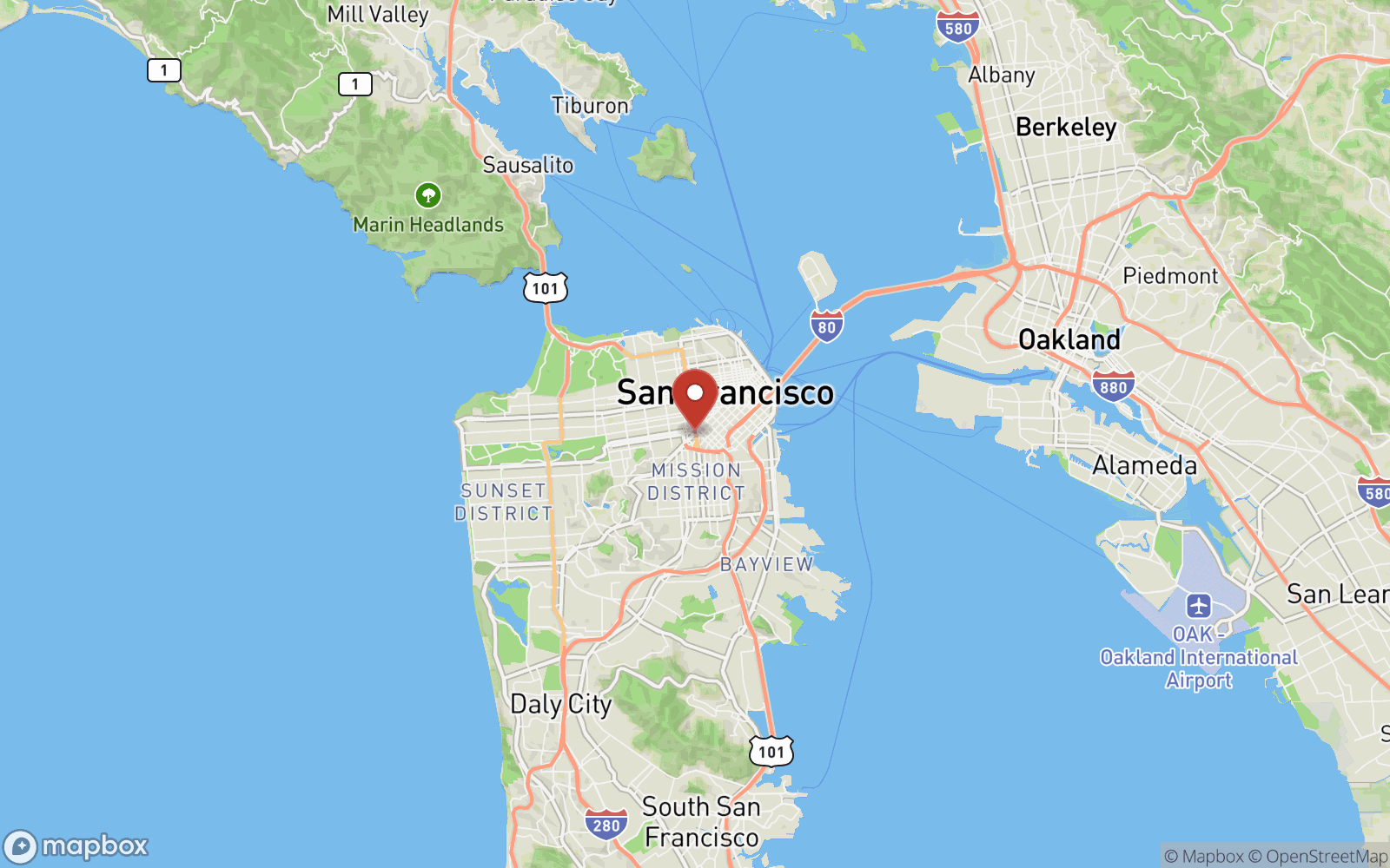 Coverage map of San Francisco and Bay Area showing Direct to Door Marketing distribution territory across all 9 counties