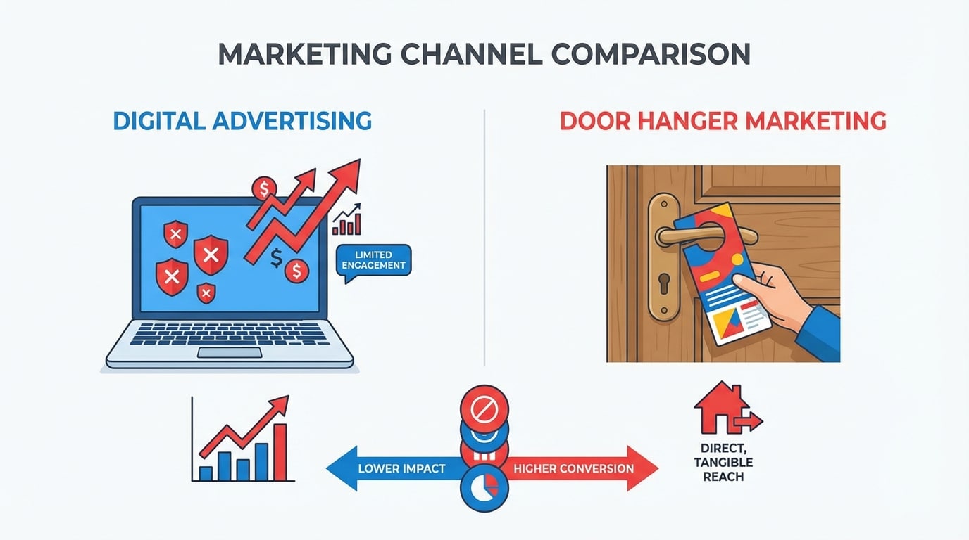Comparison of digital advertising costs versus door hanger distribution effectiveness in San Francisco market