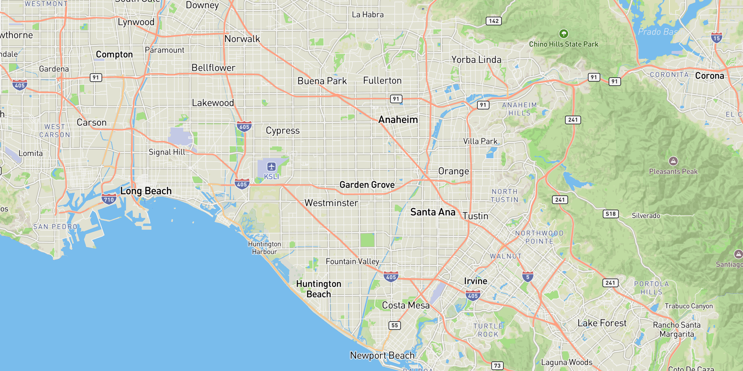 Garden Grove California door hanger distribution coverage map showing Orange County and surrounding communities