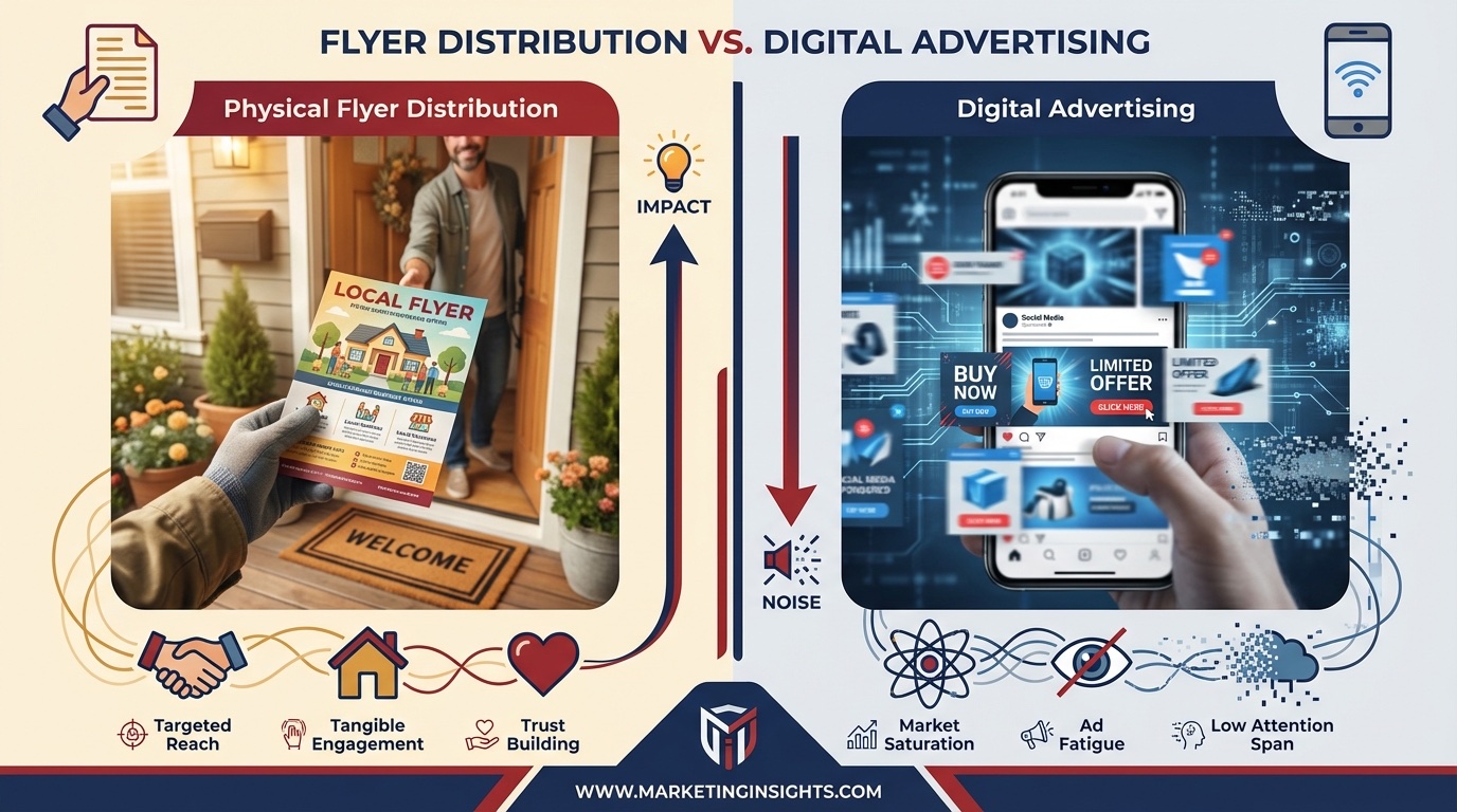 Side-by-side comparison showing why flyer distribution delivers better ROI than Google Ads for Oklahoma City area businesses