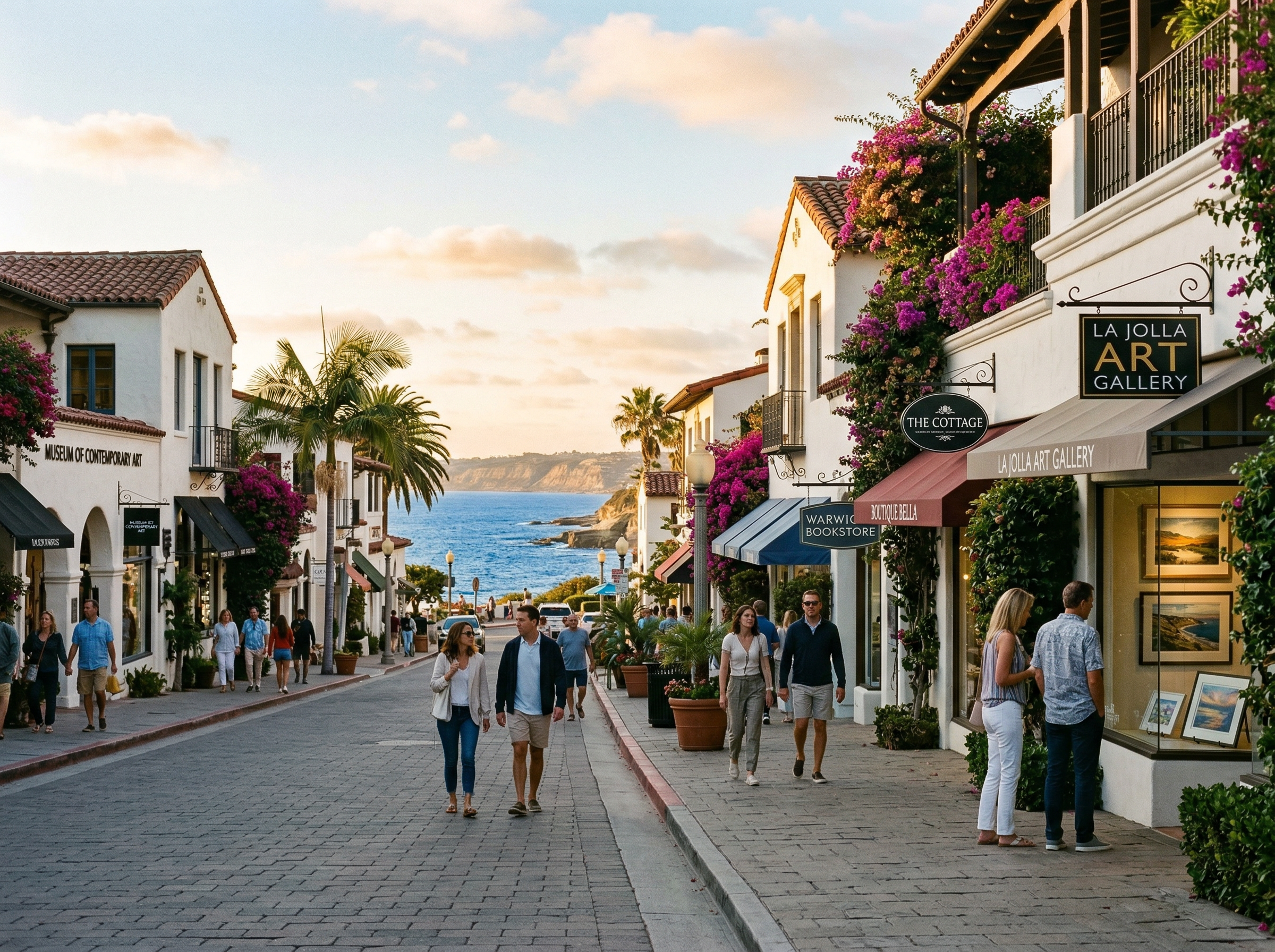 La Jolla Door Hanger Distribution | Direct to Door Marketing 2 La Jolla Village street scene with upscale shops and restaurants