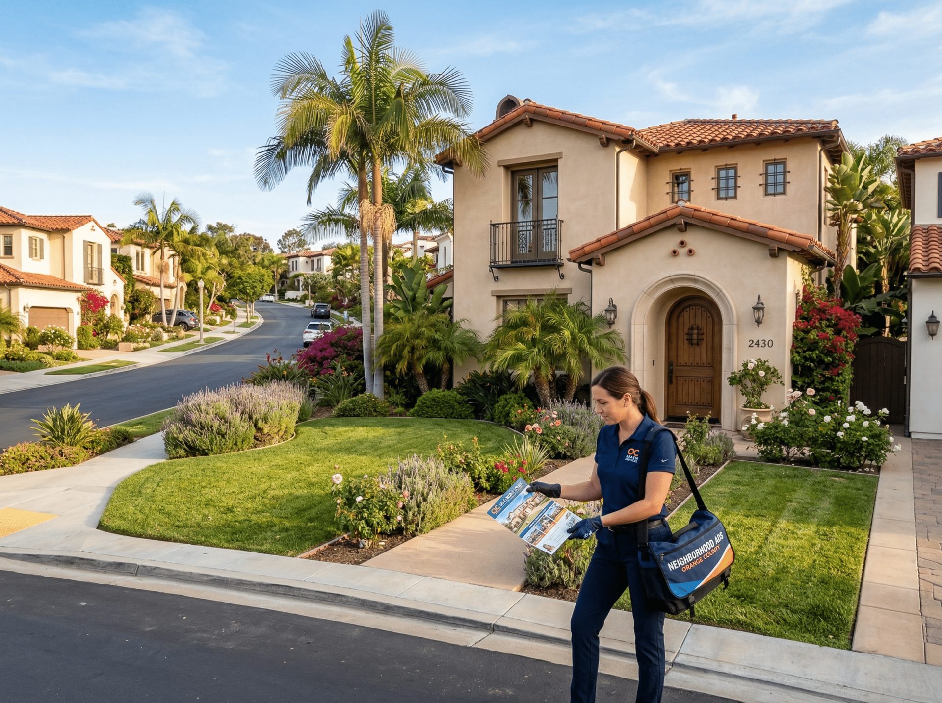 Professional flyer distribution in an Orange County residential neighborhood