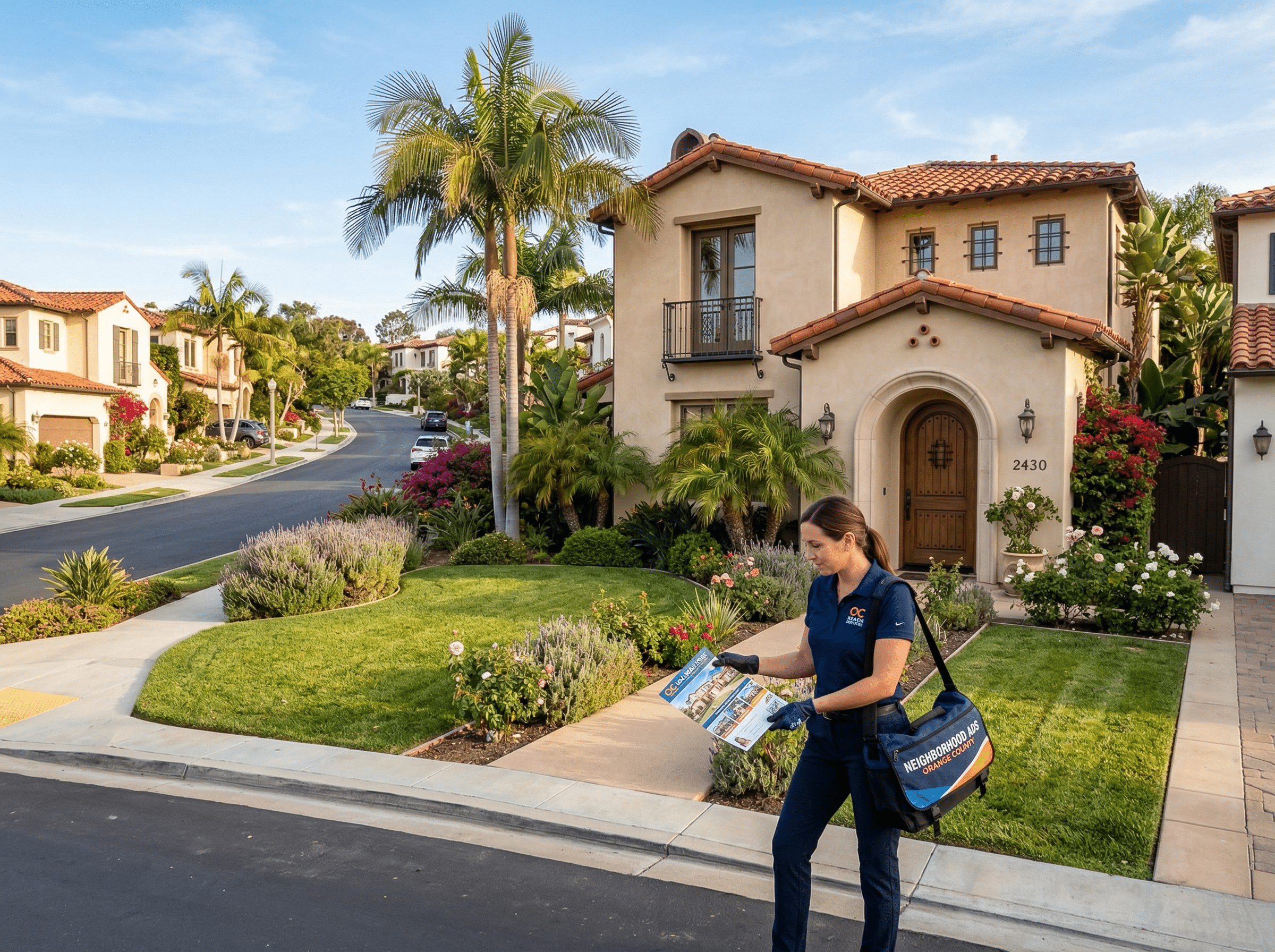 Professional flyer distribution in an Orange County residential neighborhood