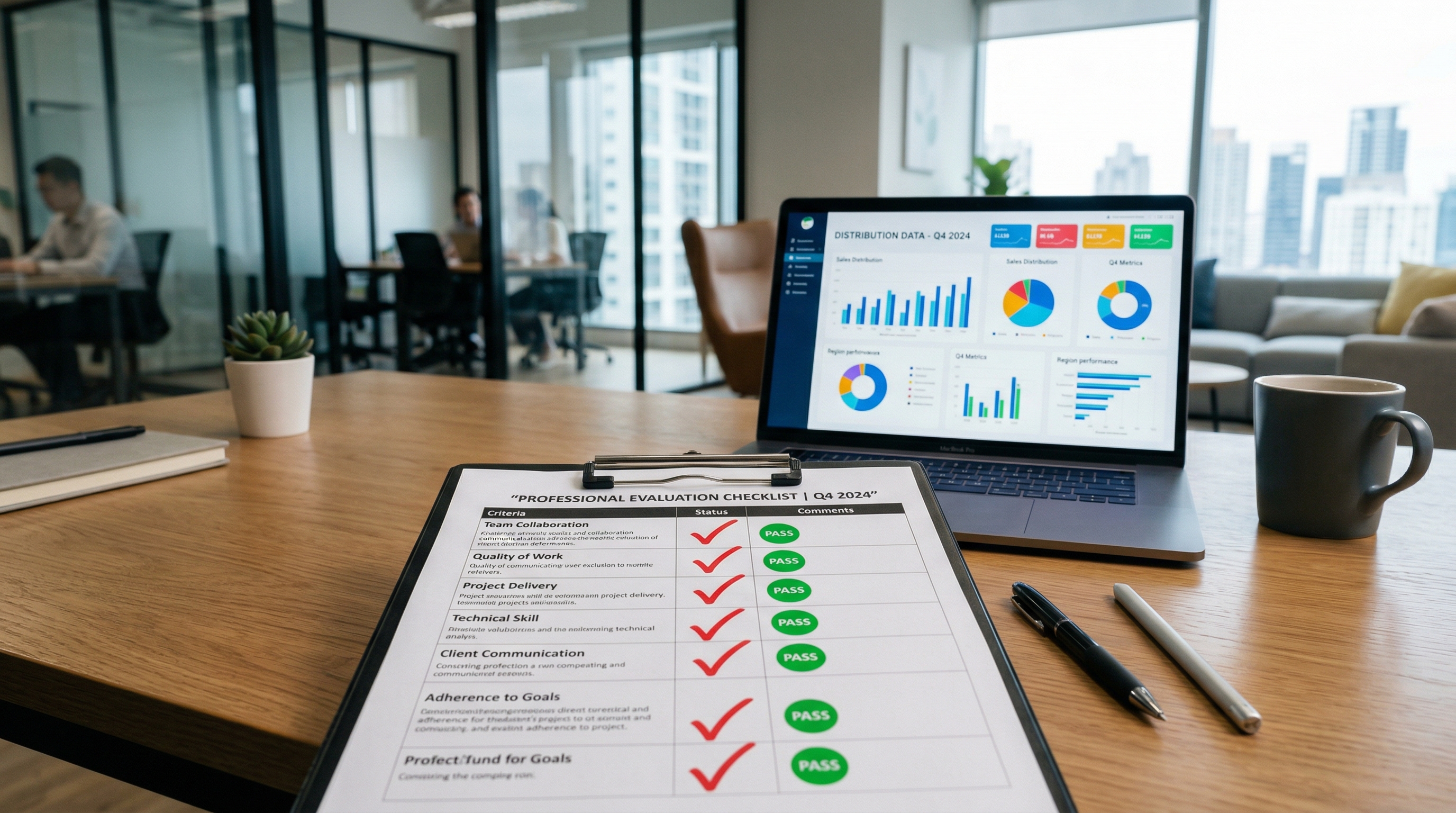 Evaluation matrix comparing flyer distribution companies on key criteria including proof of delivery and distributor network