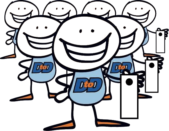 Direct to Door Marketing team mascots representing America's leading flyer distribution company since 1995