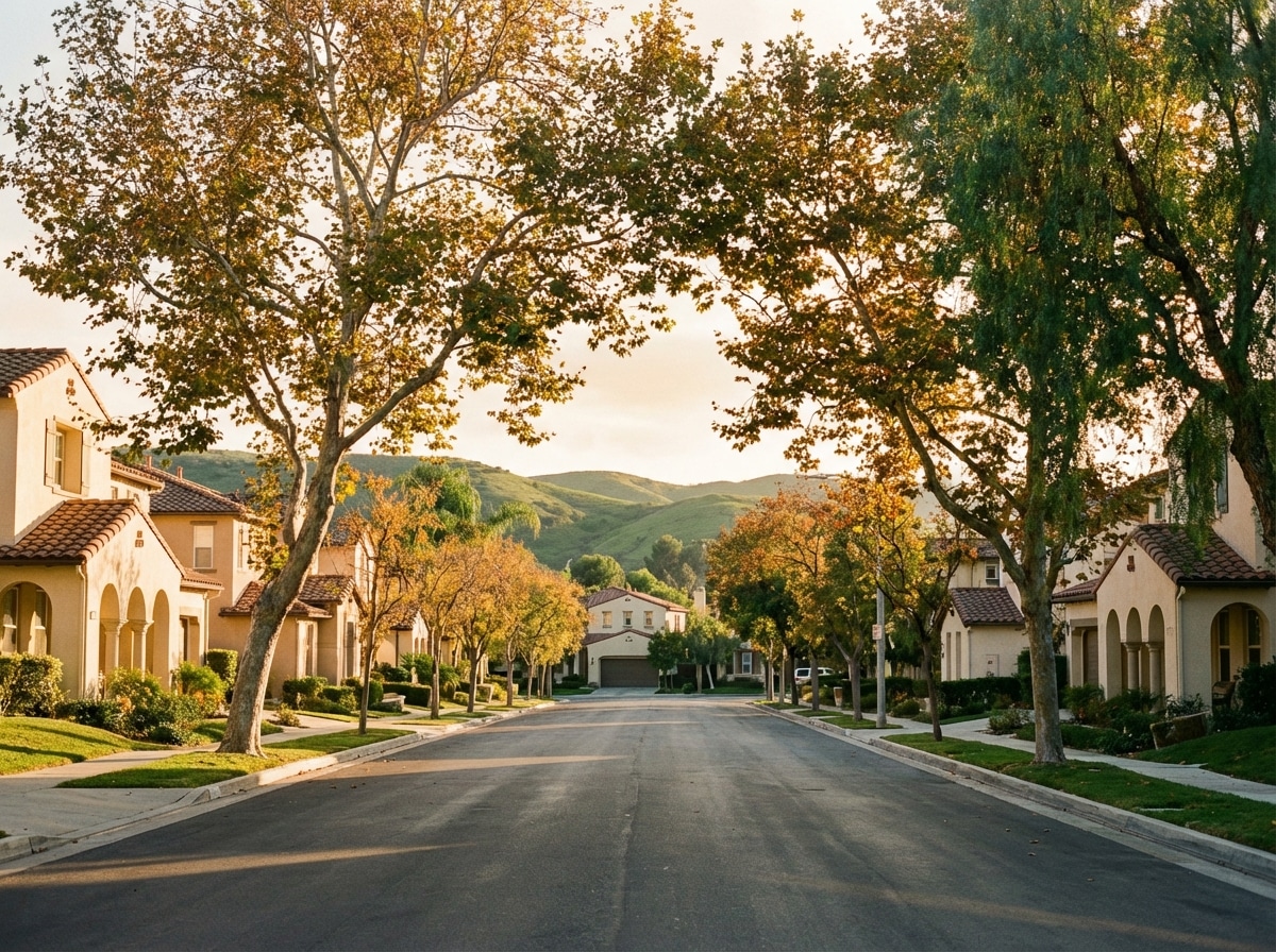 Residential neighborhood street in Mission Viejo showing typical homes targeted for door hanger delivery