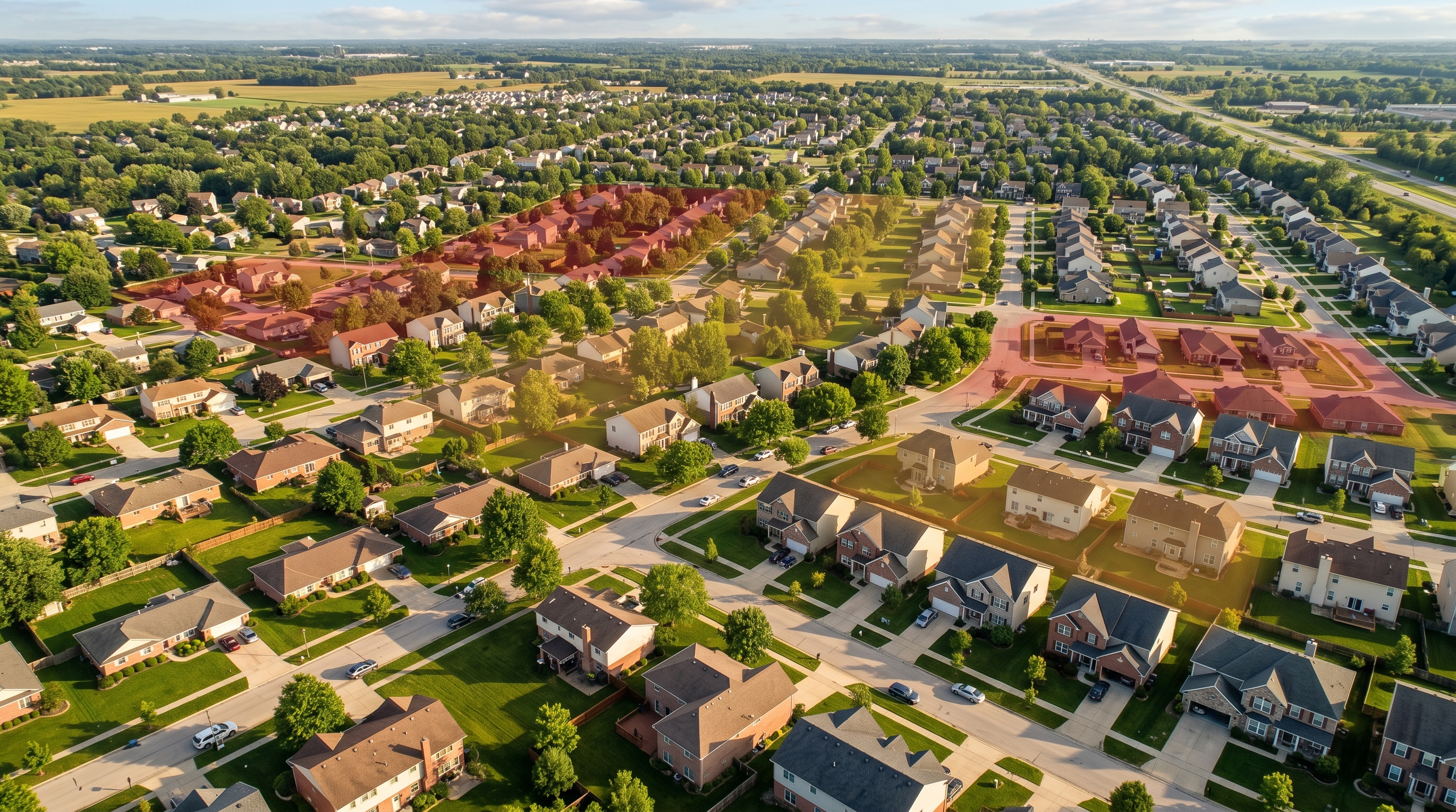 Aerial view of residential neighborhoods targeted for flyer distribution campaigns