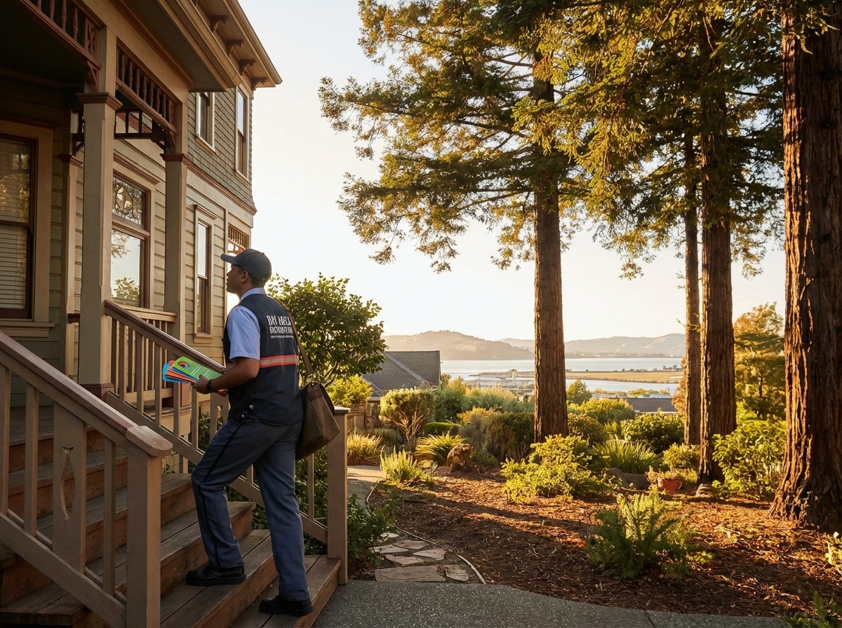 Door hanger distribution team delivering marketing materials to residential homes in Vallejo