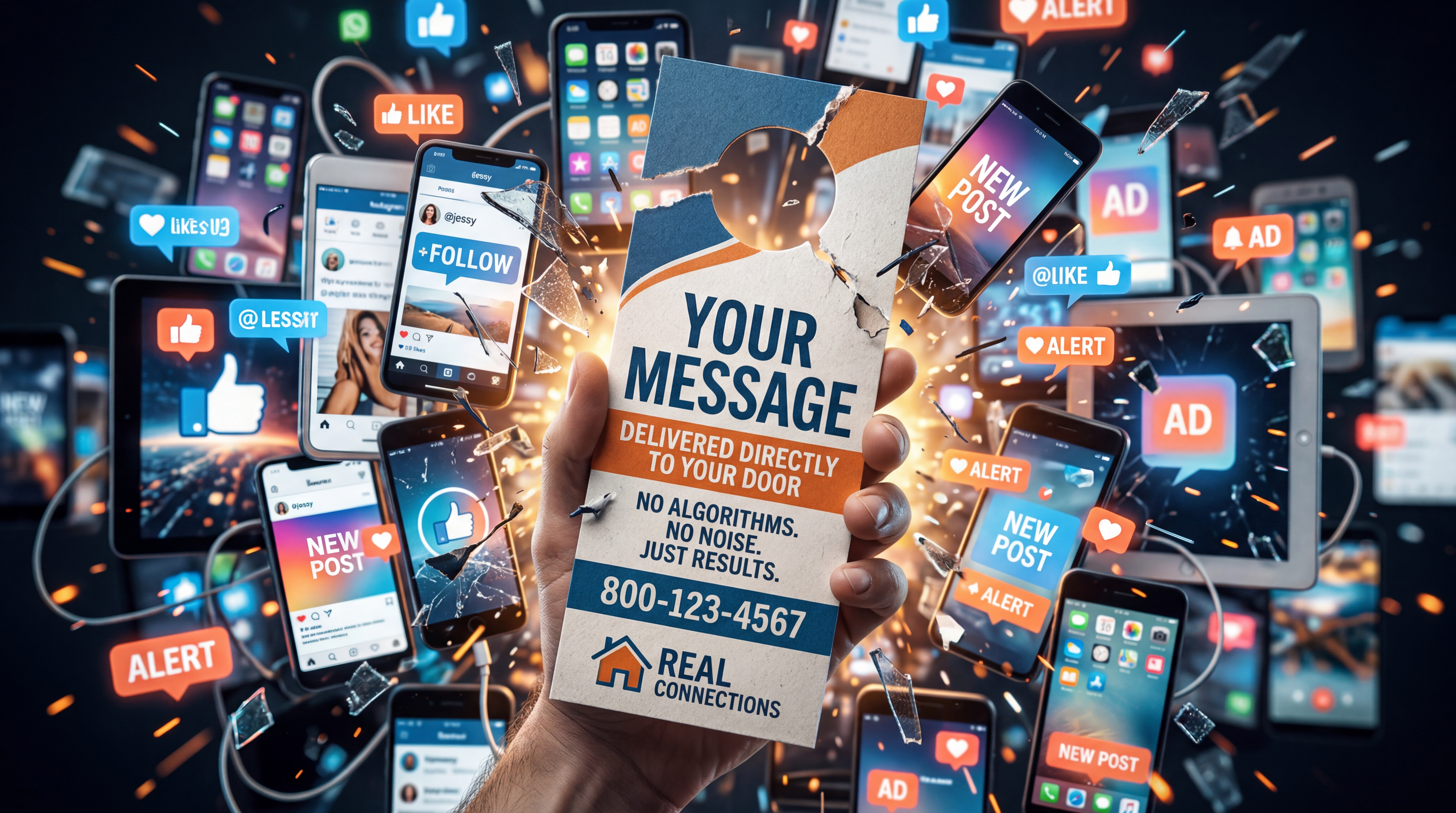 Comparison showing flyer distribution effectiveness versus digital advertising fatigue