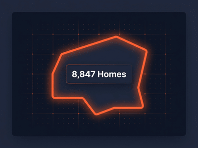ZIP code map tool — highlighted ZIP boundary with 8,847 homes count overlay