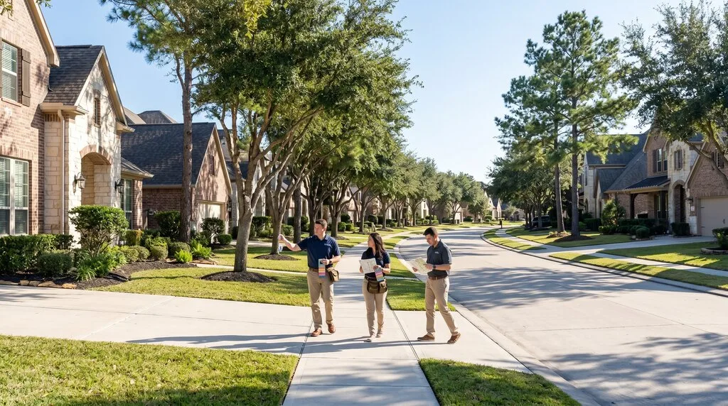 DTD door hanger distribution team walking a suburban residential street on campaign day