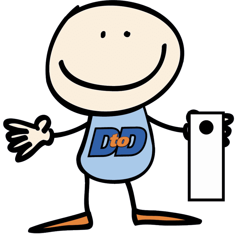 Direct to Door mascot holding a full-color flyer for San Francisco distribution